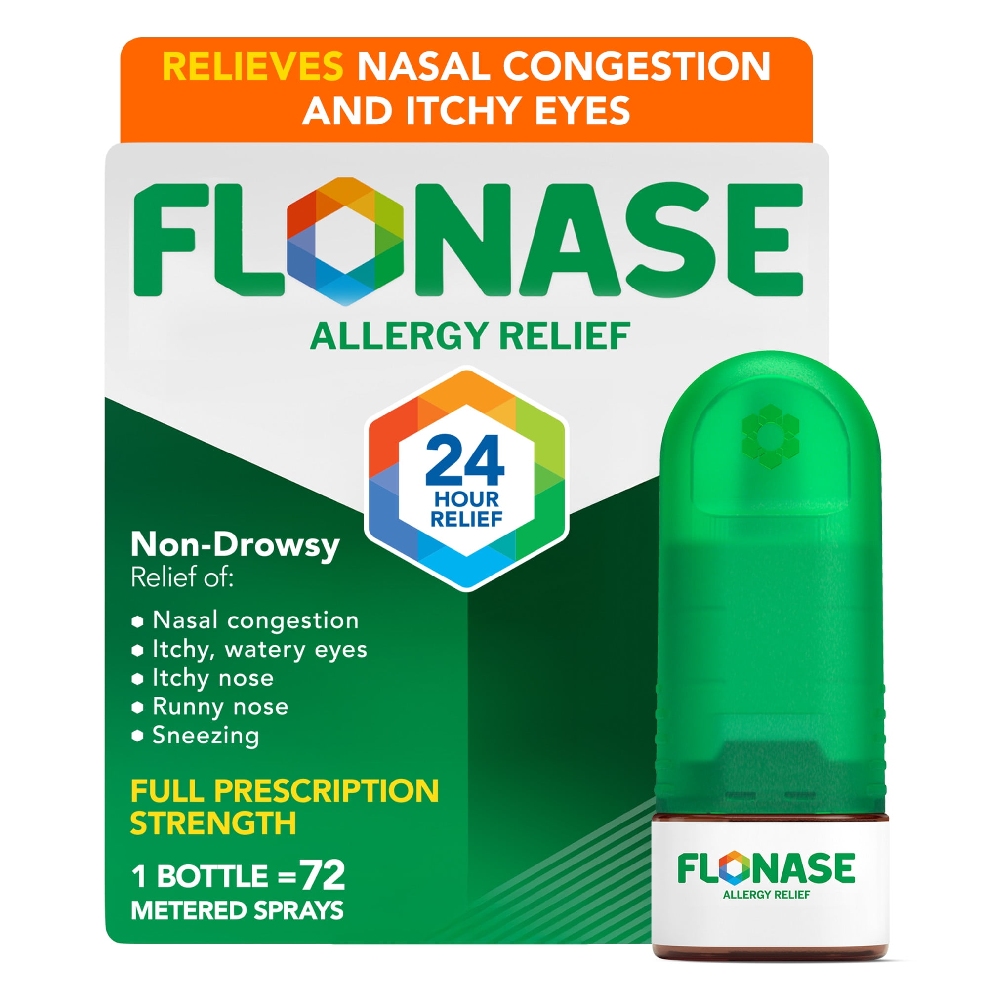 Flonase Nasal Spray 24 Hour Non-Drowsy Allergy Relief Medicine, 72 Sprays