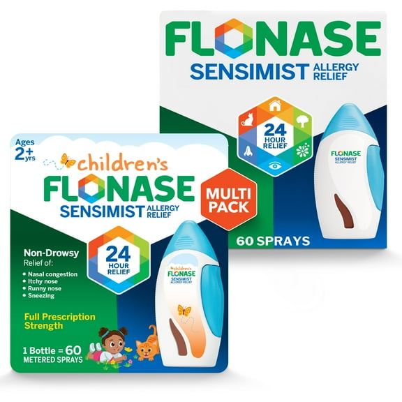 Flonase Sensimist Nasal Spray Allergy Relief for Adults and Kids, 120 Sprays Total (2 Bottles of 60 Sprays Each)