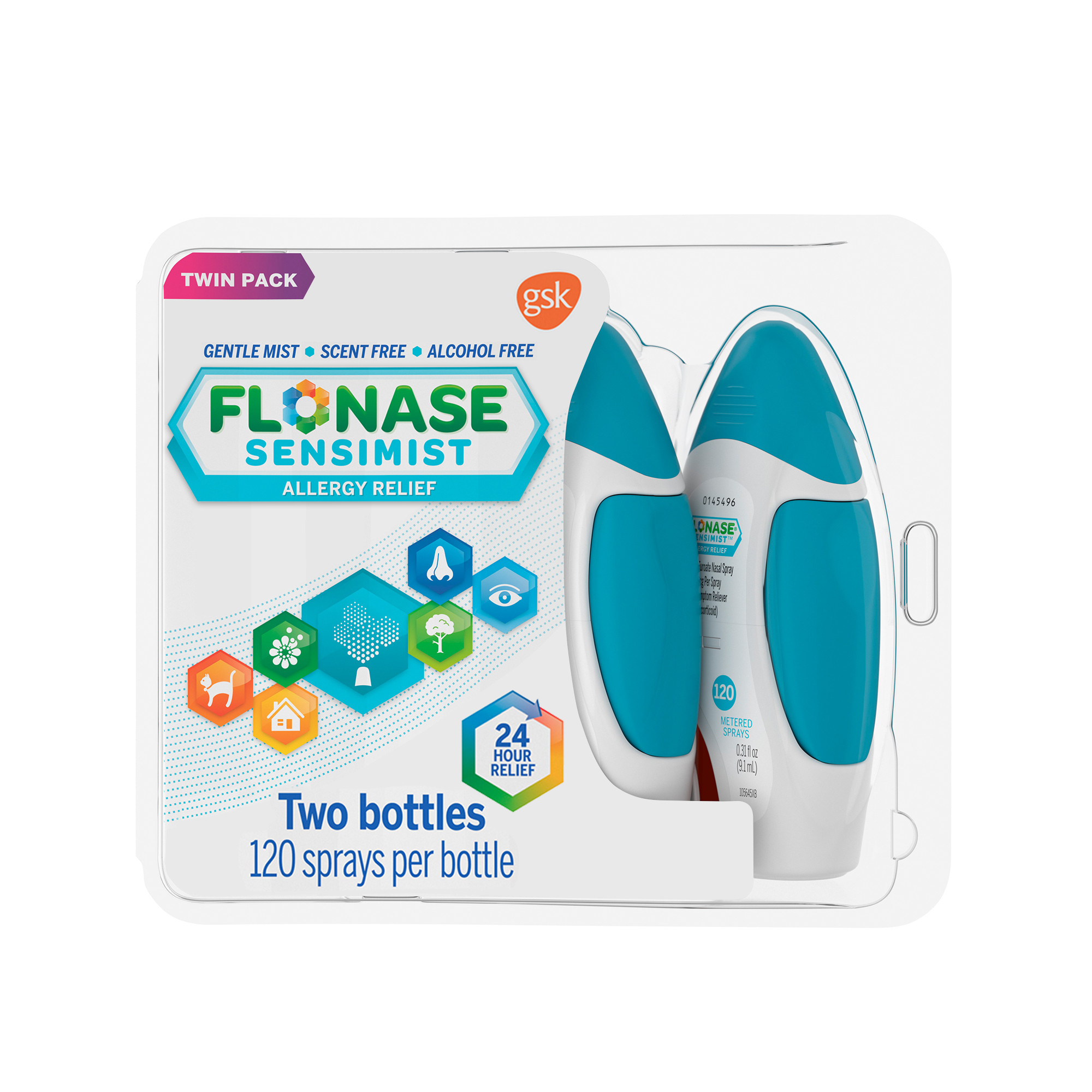 Flonase Sensimist Allergy Relief Spray, Non Drowsy Allergy Medicine, 120 Sprays, 2 Pack - image 1 of 4