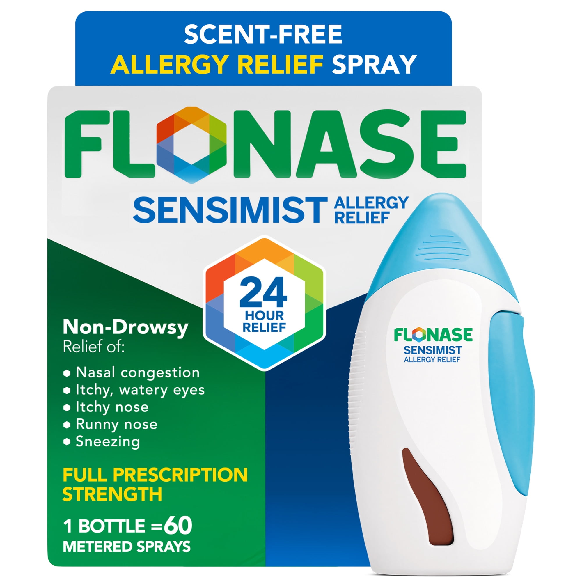 Flonase Sensimist Nasal Spray Non-Drowsy Decongestant Allergy Relief Medicine, 60 Sprays