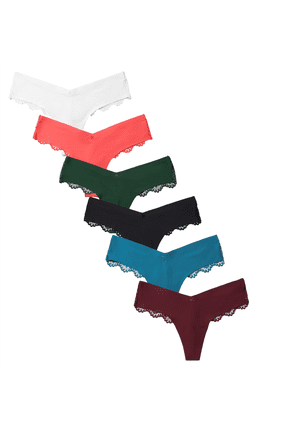 6 Pack of Lace Panties for Women, Floral Embroidery Design Women's Thongs, Seamless No Show G-Strings Underwear