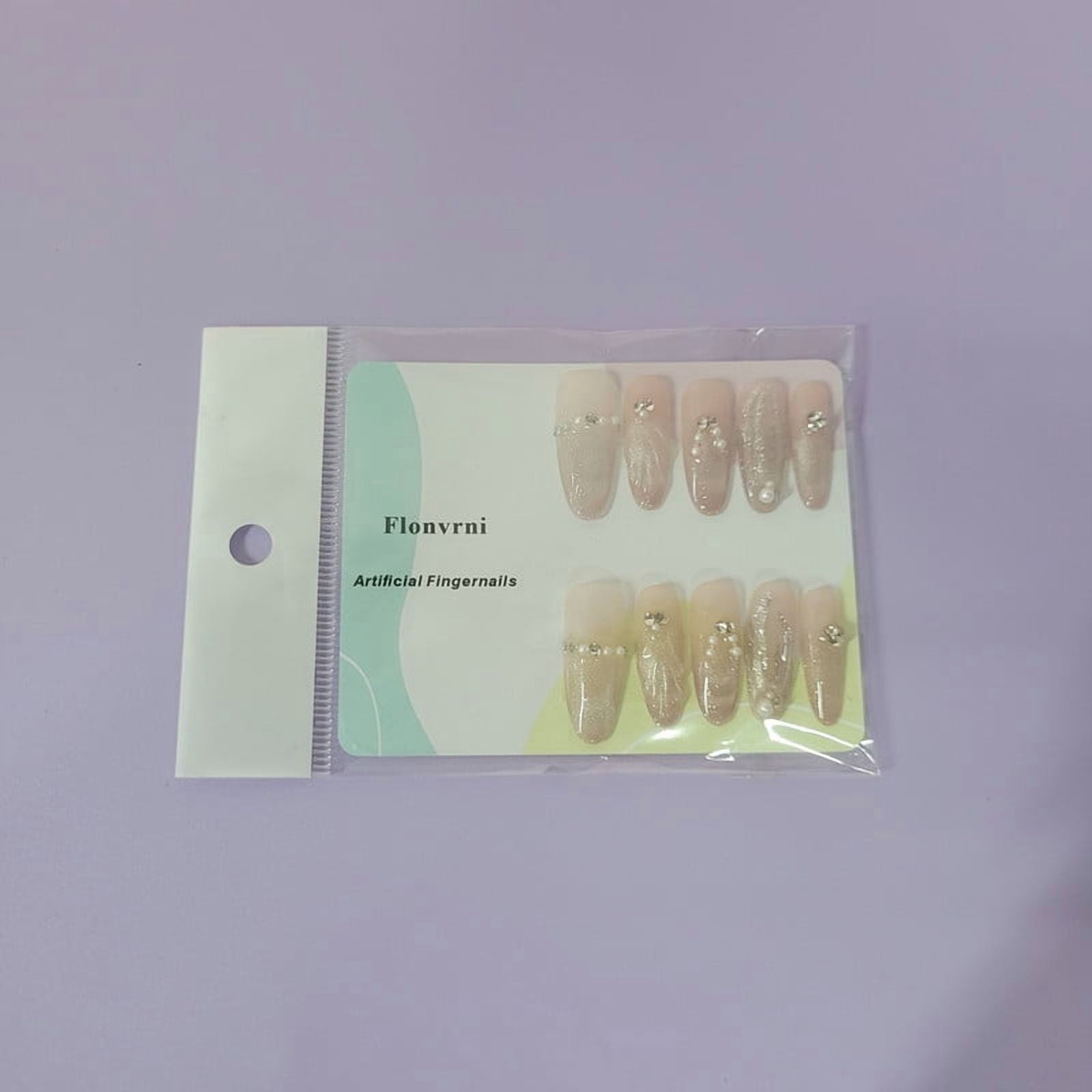Flonvrni Artificial fingernails Nude Rhinestone Pearl Nail Stickers, Gradient Glitter Nail Art, Reusable
