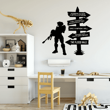 Flood Halo Game Gaming Gamer Pathway Signage Cartoon Wall Sticker Art Decal for Girls Boys Room Bedroom Nursery Kindergarten House Fun Home Decors Stickers Wall Art Vinyl Decoration Size (10x12 inch)