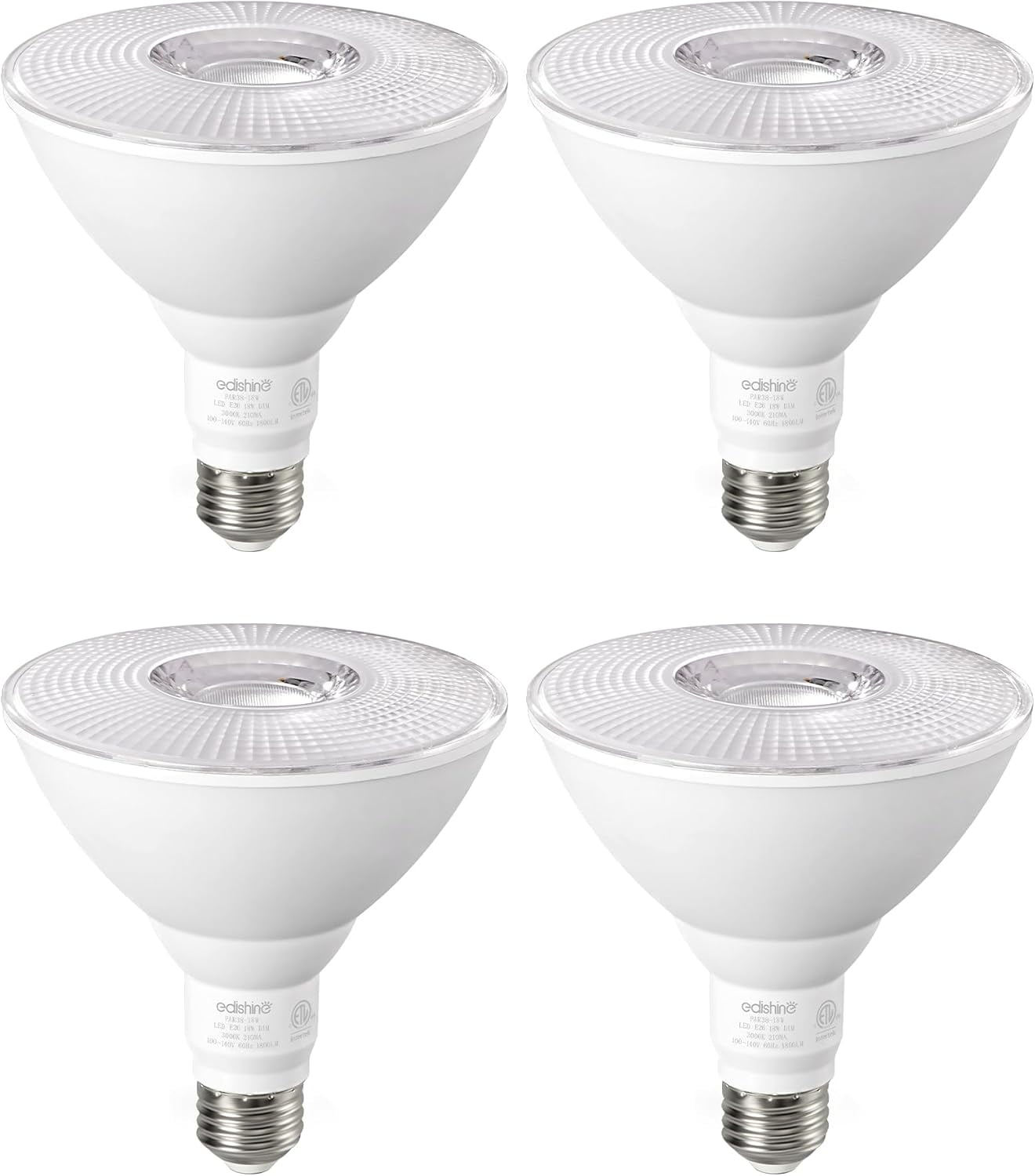 Flood Light Bulbs, PAR38 LED Outdoor Flood Light Bulbs, 120W Equivalent Dimmable Waterproof for Patio Yard Porch Driveway Garage, 3000K Warm Light 18W 1800LM E26 Base, 4 Pack, ETL Listed