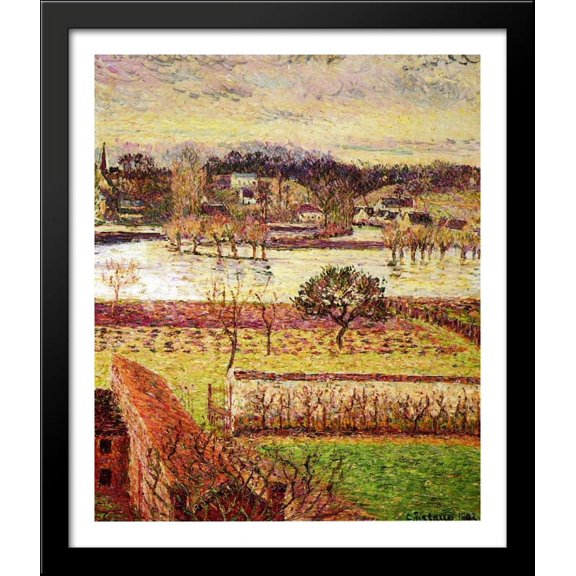 Flood, Twilight Effect, Eragny 28x34 Large Black Wood Framed Print Art by Camille Pissarro