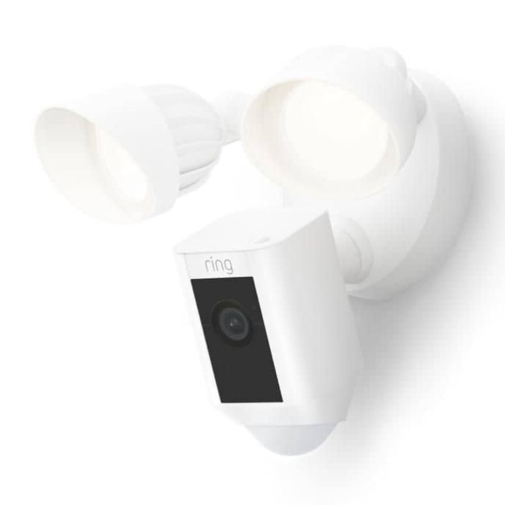 Floodlight Cam Plus Wired - Outdoor Smart Security Camera with Two LED Lights, Two-Way Talk, Color Night Vision, White