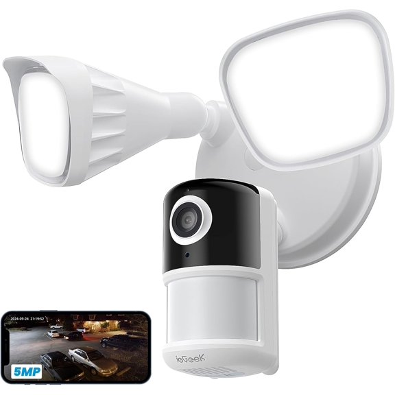 Floodlight Camera, 5MP Outdoor Home Security Light with Cameras, 5G/2.4G WiFi Wired Flood Light Cam with Smart Motion Sensor/Siren, Color Night Vision, 2 Way Audio, 24/7 Record,Works w/Alexa