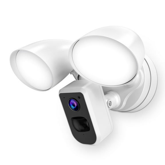 Floodlight Camera, Outdoor Security Camera with IP65 Waterproof, Siren, Local Storage, Smart Security, Color Night Vision, for Home Surveillance, White