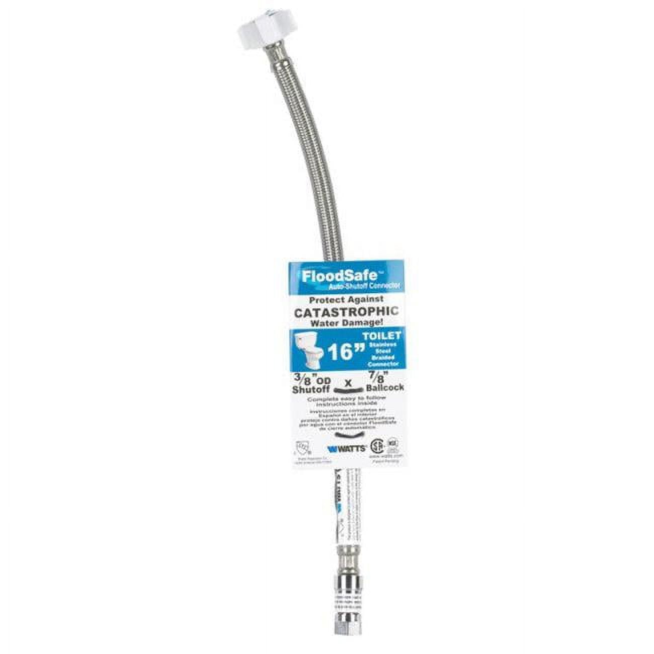 Floodsafe Toilet Connector Stainless Steel 3/8 " Comp X 7/8 " Ballcock