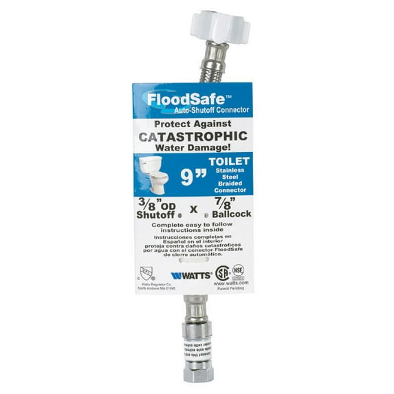 Floodsafe Toilet Connector Stainless Steel 3/8 " Comp X 7/8 " Ballcock 2000 Psi Pvc Nitrile