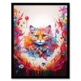 thumbnail image 1 of Floofster Fluffy Cat Lover Pet Gift Portrait Pink Blue Orange Fantasy Artwork Painting Art Print Framed Poster Wall Decor 12x16 inch, 1 of 5