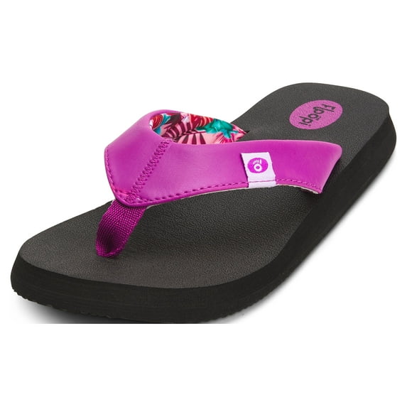 Floopi Classic Summer Flip Flop Thong Sandals for Women Comfort Strap and Yoga Mat Padding Insoles for Support Printed Soft Jersey Lining Non Slip Soles