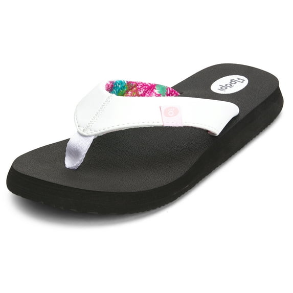 Floopi Classic Summer Flip Flop Thong Sandals for Women Comfort Strap and Yoga Mat Padding Insoles for Support Printed Soft Jersey Lining Non Slip Soles