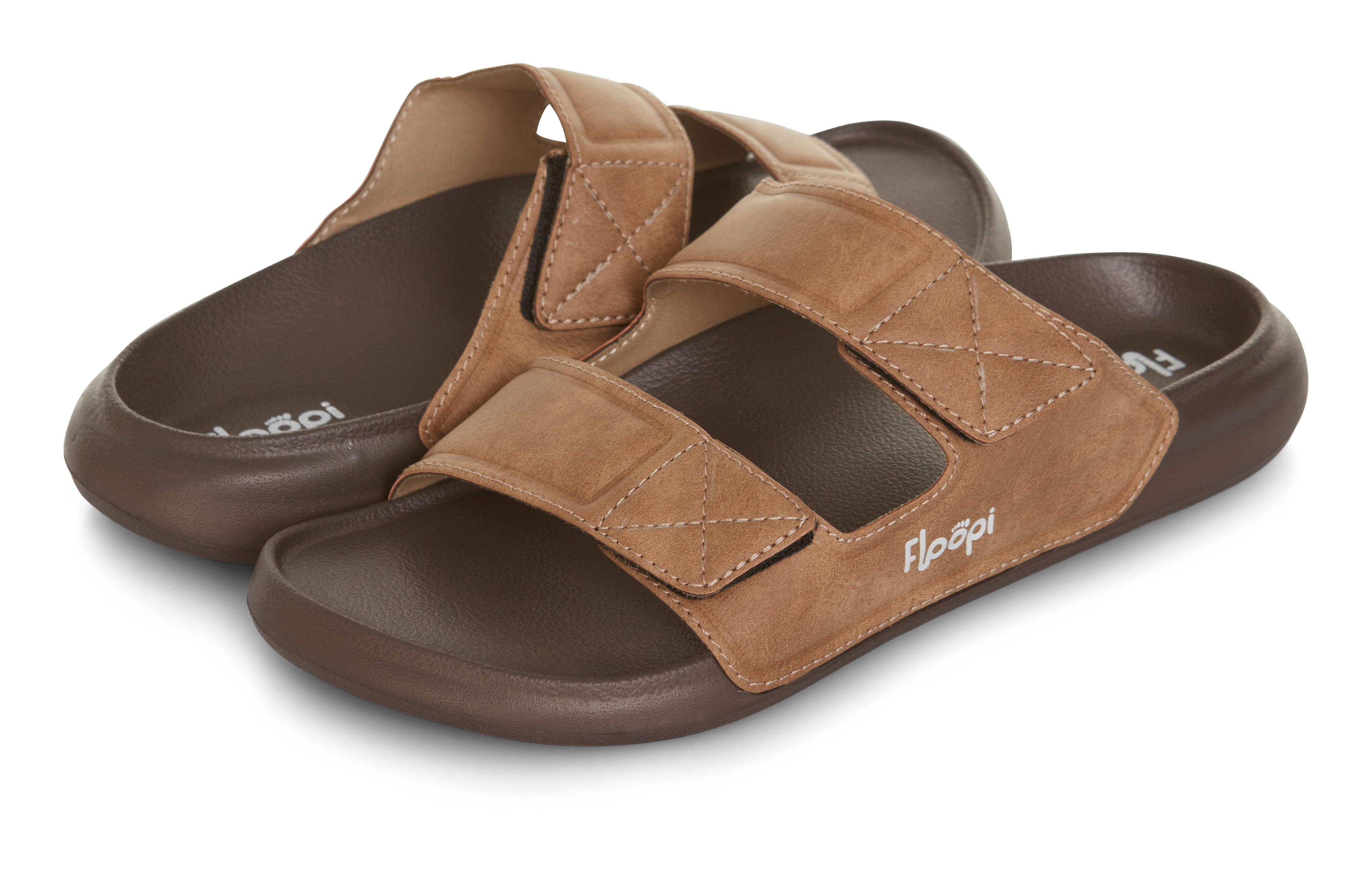 Floopi Flip Flops for Men with Double Straps Men Beach Sandals With Heal and Arch Support Comfort Fit Men Slides with Indoor & Outdoor Anti Skid Soles, Color Brown, Size 10