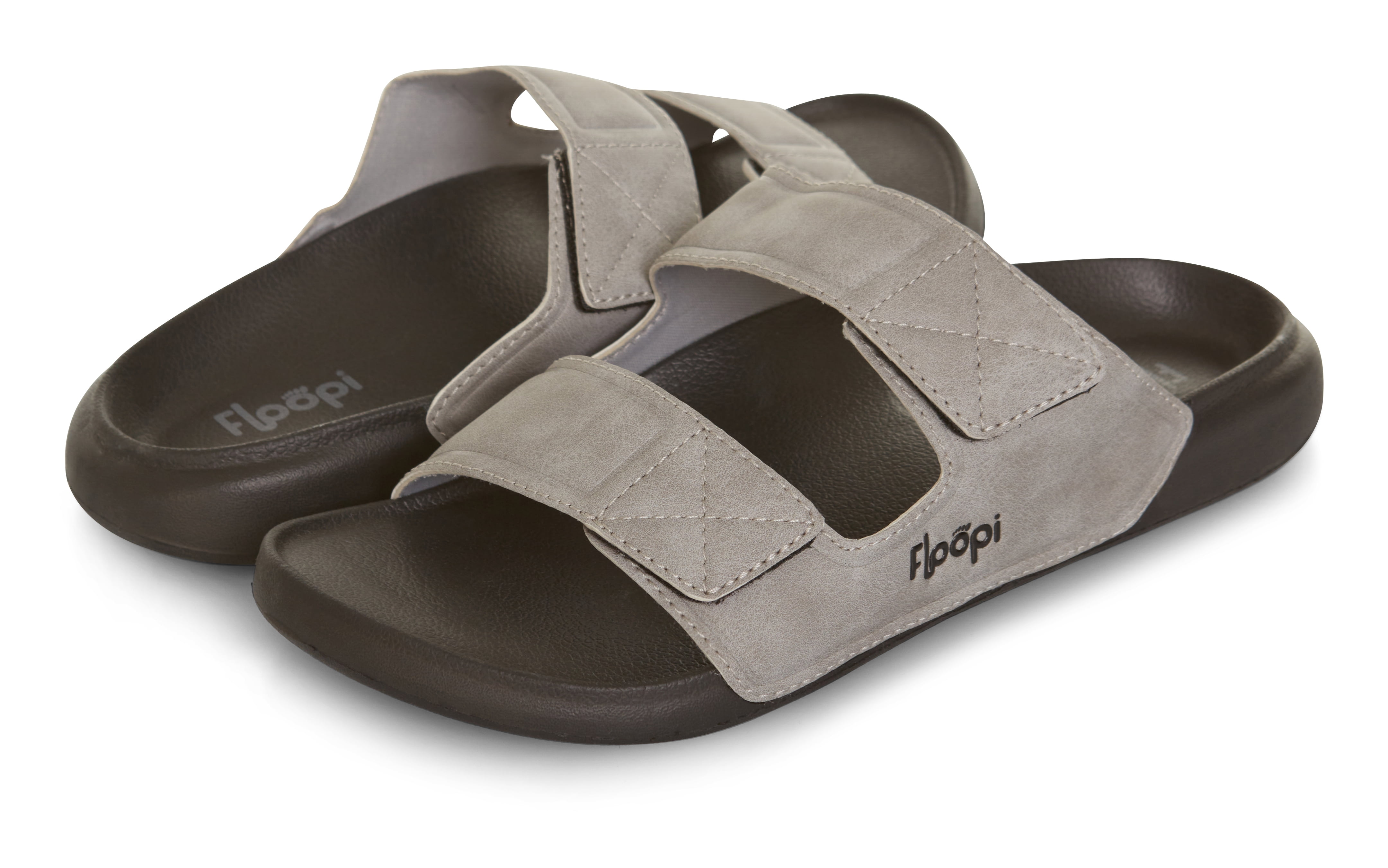 Floopi Flip Flops for Men with Double Straps Men Beach Sandals With Heal and Arch Support Comfort Fit Men Slides with Indoor & Outdoor Anti Skid Soles, Color Grey, Size 11