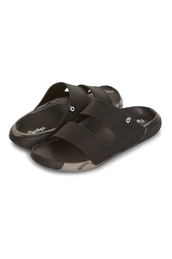 Flip Flops for Men with Double Straps Men Beach Sandals With Heal and Arch Support Comfort Fit Men Slides with Indoor & Outdoor Anti Skid Soles, Color Black, Size 10