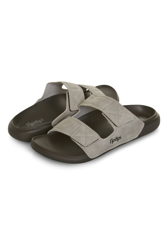 Flip Flops for Men with Double Straps Men Beach Sandals With Heal and Arch Support Comfort Fit Men Slides with Indoor & Outdoor Anti Skid Soles, Color Grey, Size 11