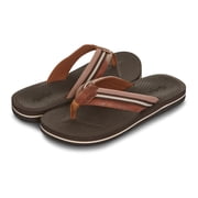 Floopi Flip Flops for Men Premium Canvas Men Beach Sandals With Dotted Texture Footbed Comfort Fit Sandals with Indoor & Outdoor Anti Skid Soles, Color Brown, Size 11