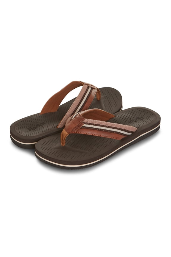 Flip Flops for Men Premium Canvas Men Beach Sandals With Dotted Texture Footbed Comfort Fit Sandals with Indoor & Outdoor Anti Skid Soles, Color Brown, Size 11