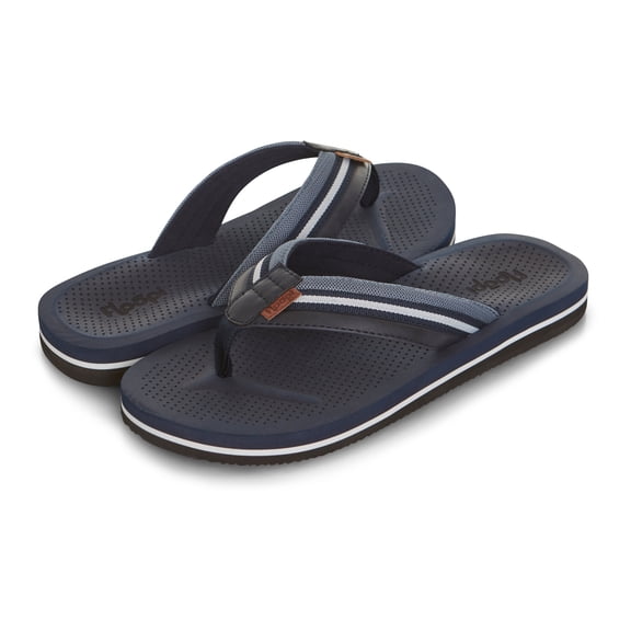 Floopi Flip Flops for Men Premium Canvas Men Beach Sandals With Dotted Texture Footbed Comfort Fit Sandals with Indoor & Outdoor Anti Skid Soles, Color Navy, Size 10