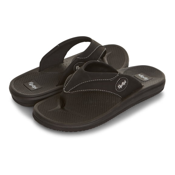 Floopi Flip Flops for Men Texture Soft EVA Footbed Men Beach Sandals With Soft Webbing Toe Post Comfort Fit Sandals with Indoor & Outdoor Anti Skid Soles, Color Black, Size 8