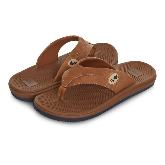 Floopi Flip Flops for Men Texture Soft EVA Footbed Men Beach Sandals With Soft Webbing Toe Post Comfort Fit Sandals with Indoor & Outdoor Anti Skid Soles, Color Brown, Size 11