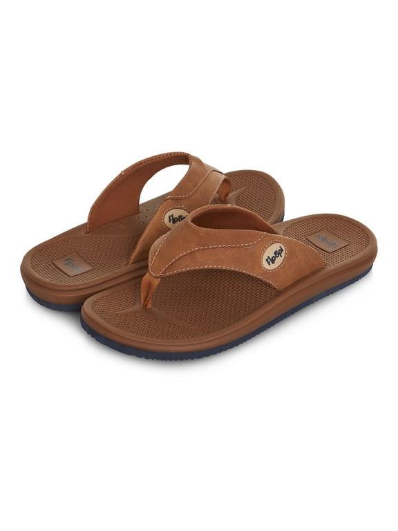 Flip Flops for Men Texture Soft EVA Footbed Men Beach Sandals With Soft Webbing Toe Post Comfort Fit Sandals with Indoor & Outdoor Anti Skid Soles, Color Brown, Size 11