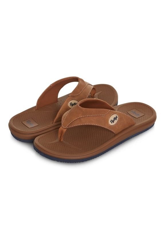 Flip Flops for Men Texture Soft EVA Footbed Men Beach Sandals With Soft Webbing Toe Post Comfort Fit Sandals with Indoor & Outdoor Anti Skid Soles, Color Brown, Size 10