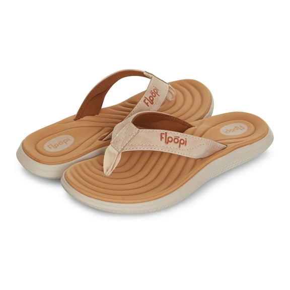 Floopi Flip Flops for Women Durable Memory Foam Textured Insole Sandals Ladies Beach Sandals with Indoor & Outdoor Anti Skid Soles, Color Beige, Size 11