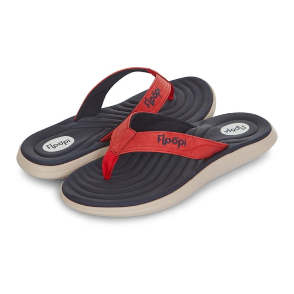 Floopi Flip Flops for Women Durable Memory Foam Textured Insole Sandals Ladies Beach Sandals with Indoor & Outdoor Anti Skid Soles, Color Navy, Size 8