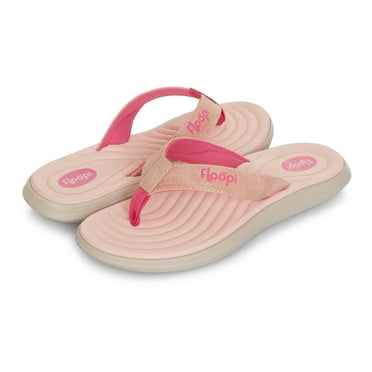 Floopi Flip Flops for Women Durable Memory Foam Textured Insole Sandals Ladies Beach Sandals with Indoor & Outdoor Anti Skid Soles, Color Pink, Size 10