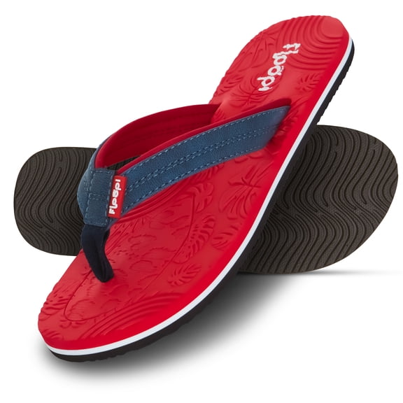 Floopi Flip Flops for Women Durable EVA Floral Textured Sandals Ladies Beach Sandals with Indoor & Outdoor Anti Skid Soles, Color Red, Size 8