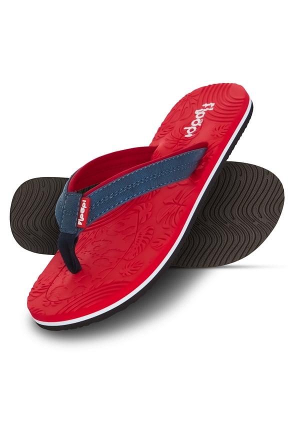 Flip Flops for Women Durable EVA Floral Textured Sandals Ladies Beach Sandals with Indoor & Outdoor Anti Skid Soles, Color Red, Size 8