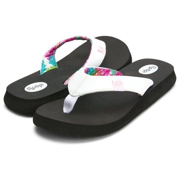 Floopi Flip Flops for Women Flat Yoga Mat Thong Womens Sandals Ladies Beach Sandals with Indoor & Outdoor Anti Skid Soles (6, White/Coral-518)