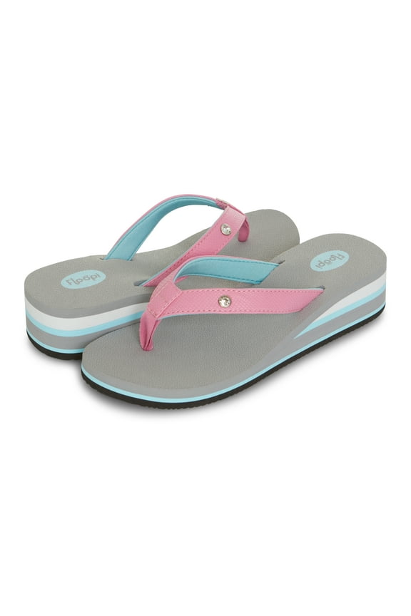 High Heel Wedge Sandals for Women-Comfort Yoga Mat Footbed for Support, Flip Flop Thong Platforms for Summer, Color Grey, Size 8