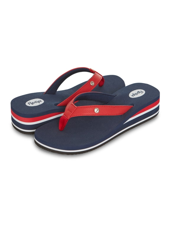 High Heel Wedge Sandals for Women-Comfort Yoga Mat Footbed for Support, Flip Flop Thong Platforms for Summer, Color Navy, Size 9