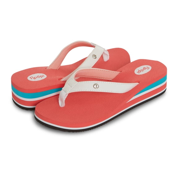 Floopi High Heel Wedge Sandals for Women-Comfort Yoga Mat Footbed for Support, Flip Flop Thong Platforms for Summer, Color Red, Size 8