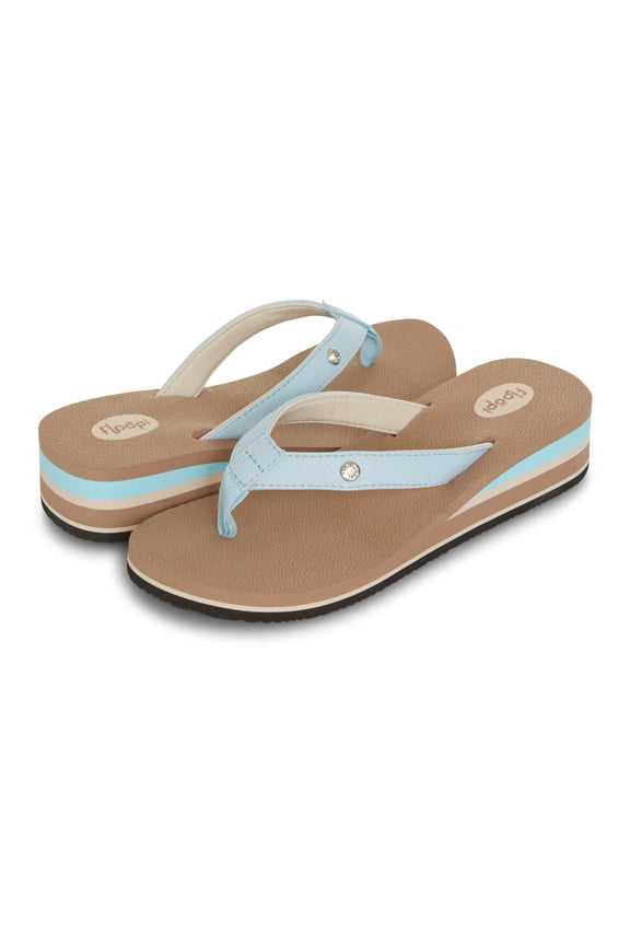 High Heel Wedge Sandals for Women-Comfort Yoga Mat Footbed for Support, Flip Flop Thong Platforms for Summer, Color Tan, Size 11