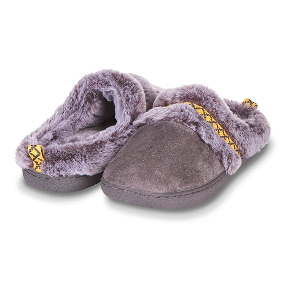 Floopi House Slippers for Women Fur Lined Clog w/ Aztec Trim Bedroom Slip Ons
