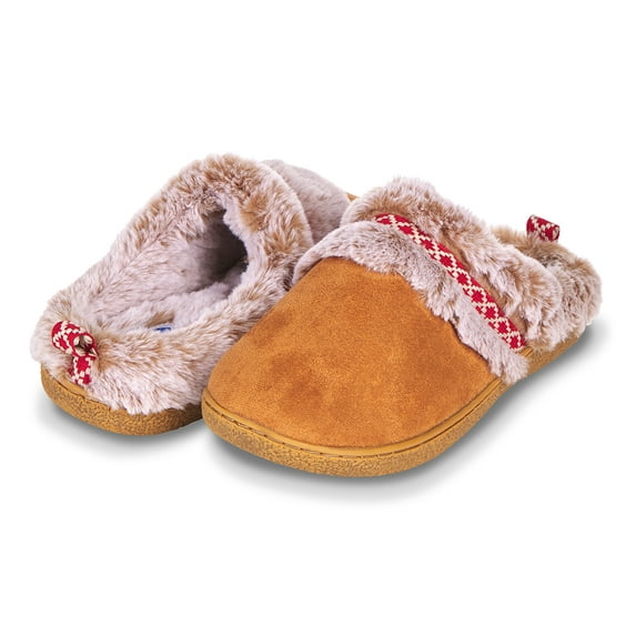 Floopi House Slippers for Women Fur Lined Clog w/ Aztec Trim Bedroom Slip Ons