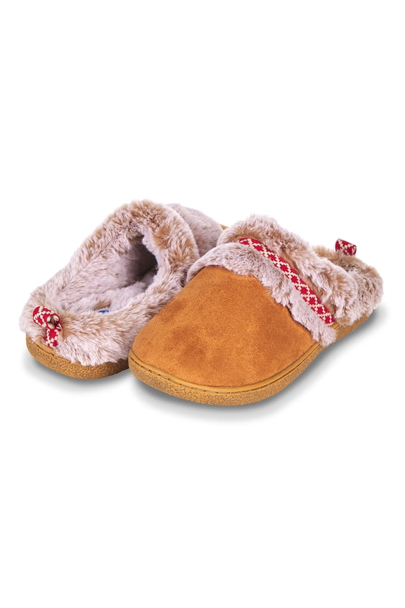 House Slippers for Women Fur Lined Clog w/ Aztec Trim Bedroom Slip Ons