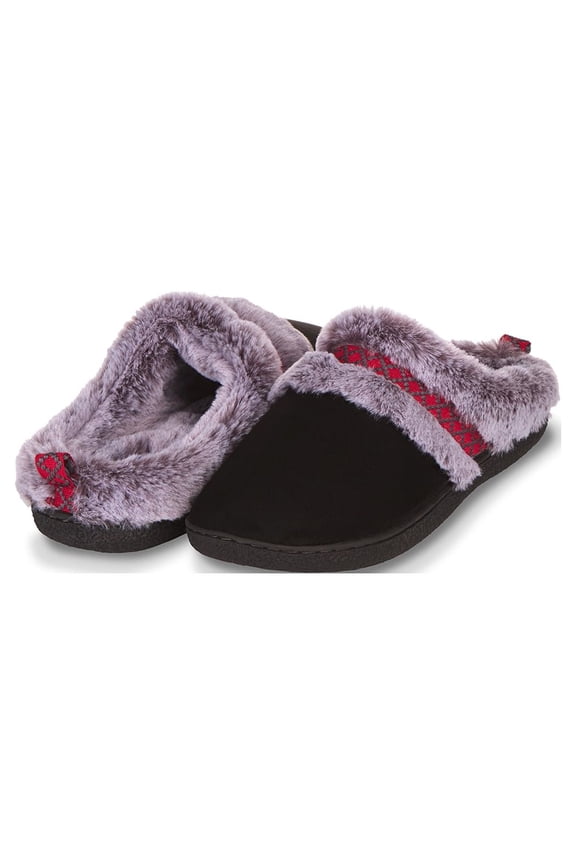 House Slippers for Women Fur Lined Clog w/ Aztec Trim Bedroom Slip Ons