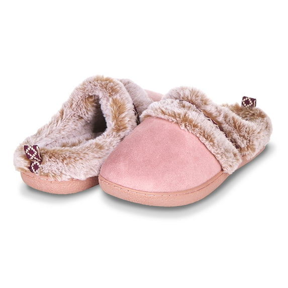 Floopi House Slippers for Women Fur Lined Clog w/ Aztec Trim Bedroom Slip Ons