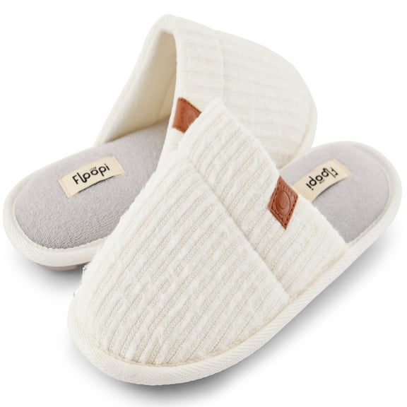 Floopi House Slippers for Women, Soft Ribbed Knit Closed Back Women Slipper, Multiple Layered Comfy Memory Insole Foam with Jersey Outsole
