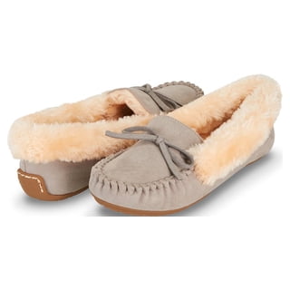 Floopi Women Slippers Moccasins, Soft Faux Fur Lining with Cozy Memory Foam, Ladies House Slippers for Women with Indoor & Outdoor Anti-Skid Sole