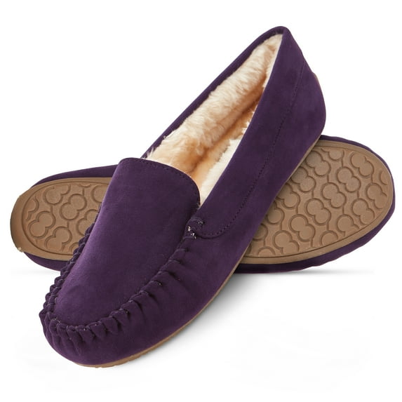 Floopi Women Slippers Moccasins, Soft Faux Fur Lining with Cozy Memory Foam, Ladies House Slippers for Women with Indoor & Outdoor Anti-Skid Sole