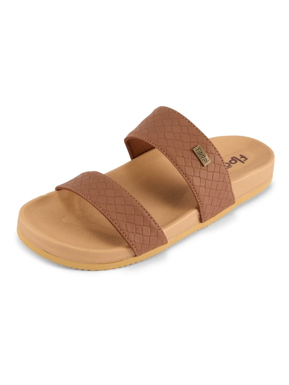 Women’s Double Strap Slide Sandals, Faux Leather Cross Strap Slides with Arch Support, Lightweight Non-Slip Comfort Sandals, Casual Slip-On Everyday Sandals for Women.