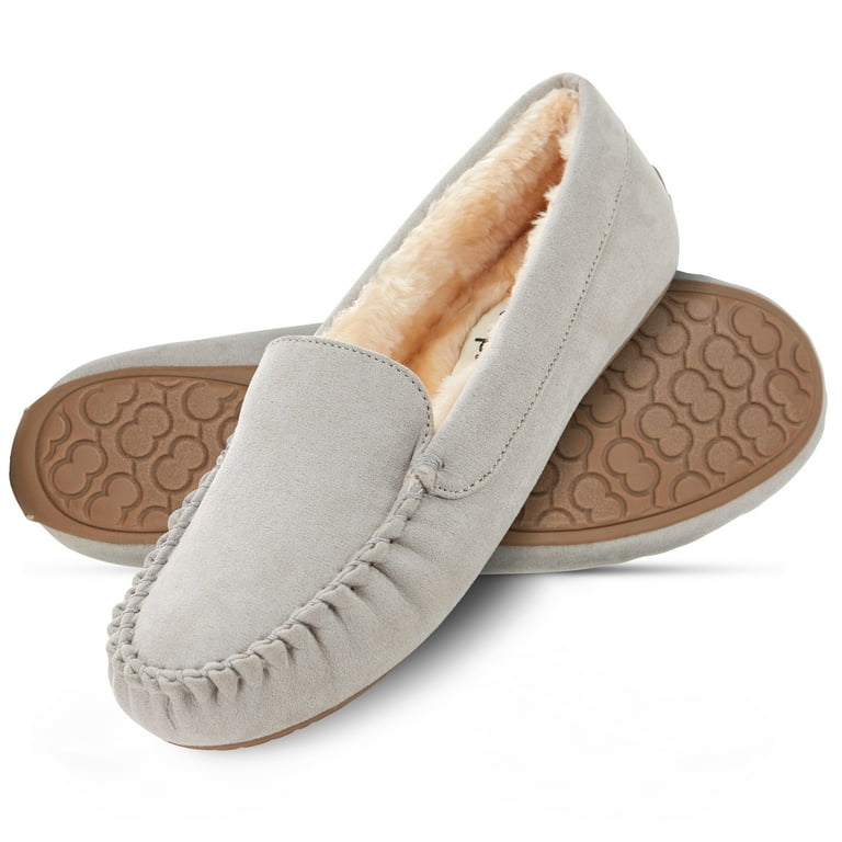 Floopi Women's Memory Foam Moccasins Slippers with Faux Fur Lining