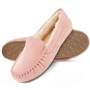 Floopi Womens Indoor/Outdoor Faux Fur Lined Basic Moccasins Slipper With Memory Foam, Medium Width