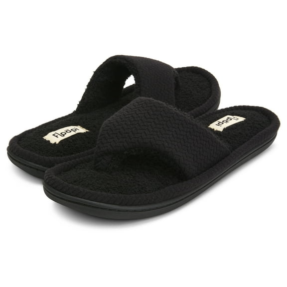 Floopi Women's Memory Foam Soft Knit Thong Slipper W/French Terry Insole/Lining & Knit Side Trim
